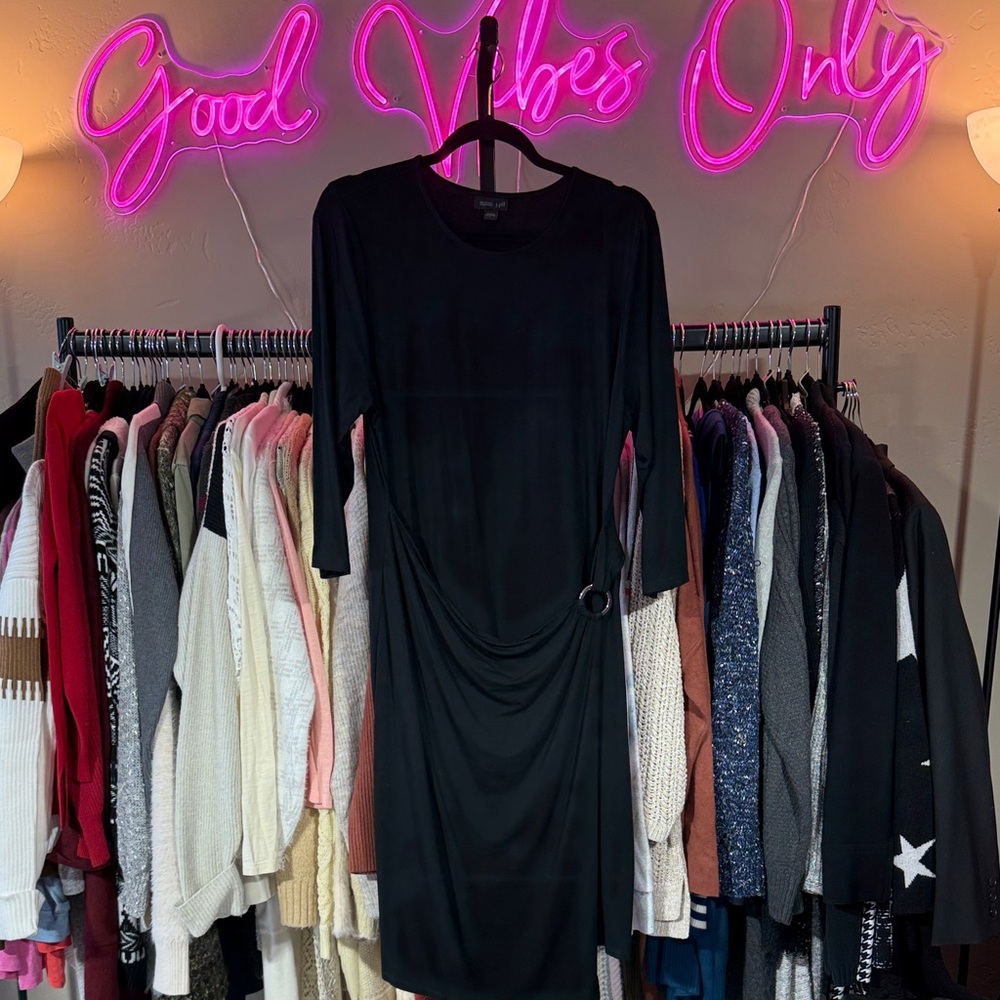 J. Jill Wearever Elegant Black Faux Wrap Midi Dress